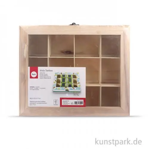 Echt Teebox aus Holz mit 12 Fächern, 28,5x23,5x7 cm