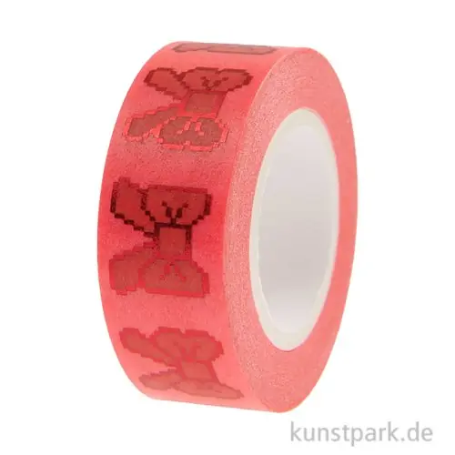 Washi Tape - Bows, Pixels, Neon Pink, 15 mm, 10 m Rolle Mengenrabatt