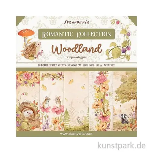 Abverkauf Stamperia Scrapbooking Pad - Woodland, 30,5 x 30,5 cm