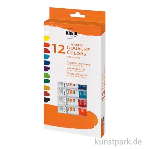 Expressversand KREUL el Greco Gouachefarben Set - 12 Tuben 12 ml