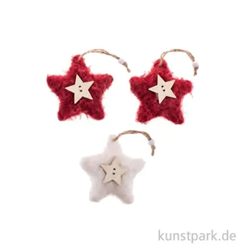 Jetzt Zugreifen Plüschsterne mit Hänger, Rot, 3 Stück 7,5 x 7,5 x 2 cm