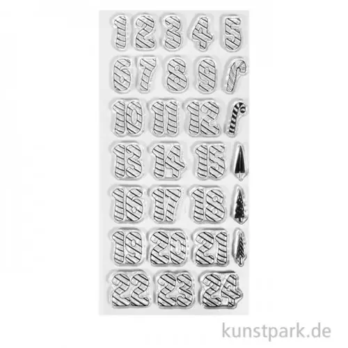 Clear Stamps - Zahlen 1-24, Zuckerstange, 29 Motive Im Trend