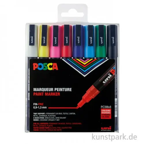 Garantierte Lieferung POSCA Marker Set PC-3M, fein 1,5 mm, 8 Standardfarben