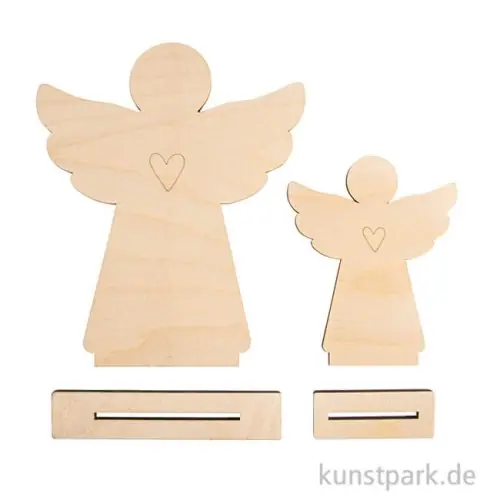 Holz Engel zum Aufstellen, Natur, Höhe 9,5-15 cm, 4-teiliges Set Finale Aktion