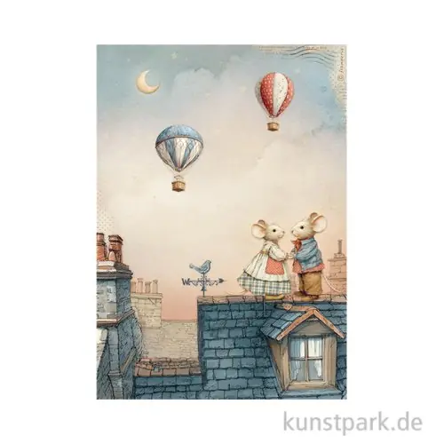 Direktkauf Stamperia Reispapier - Family Mice On The Roof, DIN A4