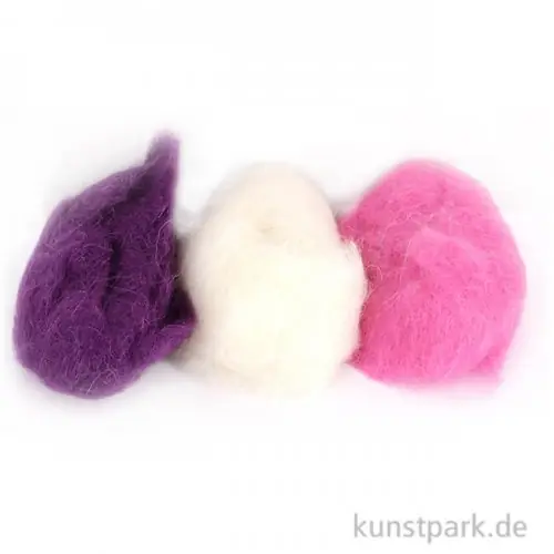 Preiswert Schafwolle - Rosa-Lila-Mix, 3x10g sortiert