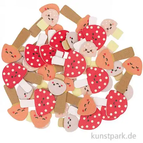 Versand Am Gleichen Tag Streudeko Pilze aus Holz, 48 Stück sortiert