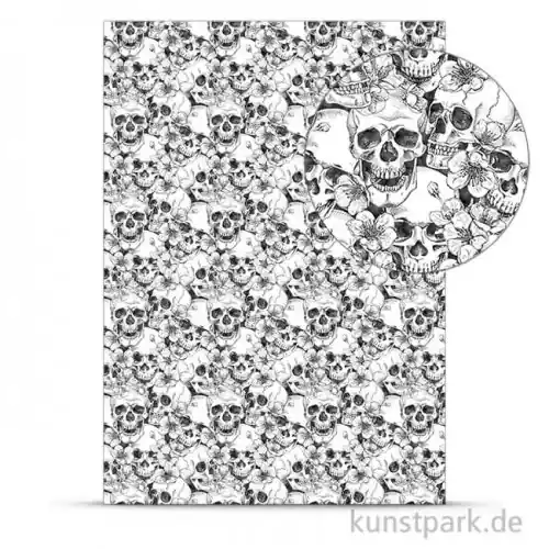 Designkarton Skull - Weiß, DIN A4, 200g Handgefertigt