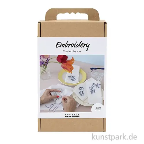 Bestpreis Stickset mit Servietten + Zubehör, Creme