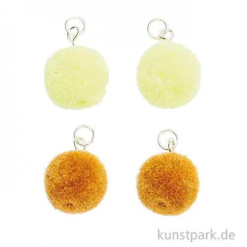 Anhänger Mini Pompons - Gelb, 4er Set Beliebt