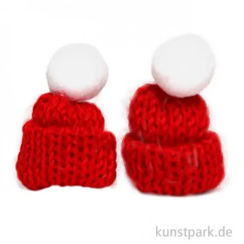Bestpreis Mini Strick-Mützen, Rot, 4,5 cm, 2 Stück