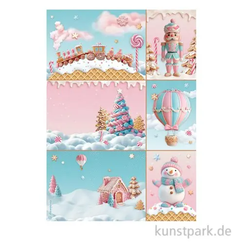 Stamperia Reispapier - Candy Christmas Cards, DIN A4 Knallerangebot