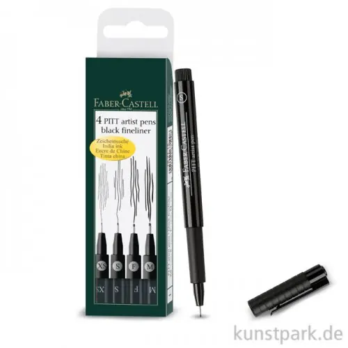 Faber-Castell PITT Artist Pen Tuschestifte - 4er Set schwarz, F+M+S+XS Sonderaktion