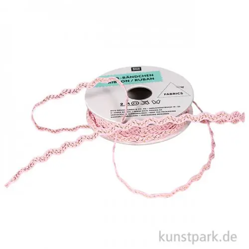 Wellen Band - Bestickt, Hellrosa & Glitzer, 2 m Sonderaktion