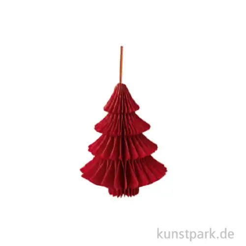 Wabenpapier Tannenbaum mit Hänger, Rot, 10 cm, 4 Stück Im Trend