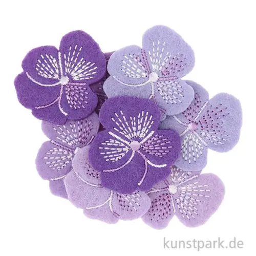 Filzstreuteile - Stiefmütterchen, Violett bestickt, 8 Stück Versand Am Gleichen Tag