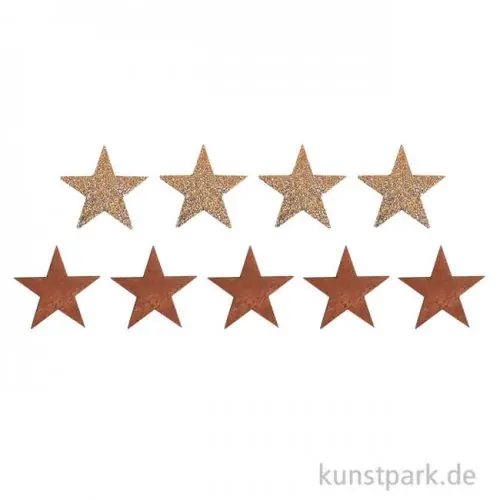 Top-Angebot Holzstreuteile, Sterne Braun / Gold Glitzer, 4 cm, 9 Stück