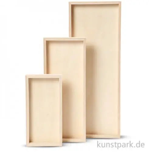 Tablett aus hellem Holz - rechteckig, 20 - 40 cm, 3 Stück sortiert Finale Aktion