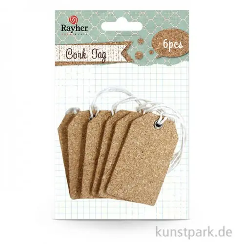 Kostenfreie Lieferung Kork Tags mit Bändchen, 6 Stück