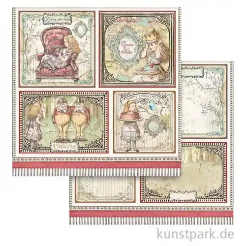 Günstig Stamperia Scrappapier - Alice 4 Cards, 30,5x30,5 cm