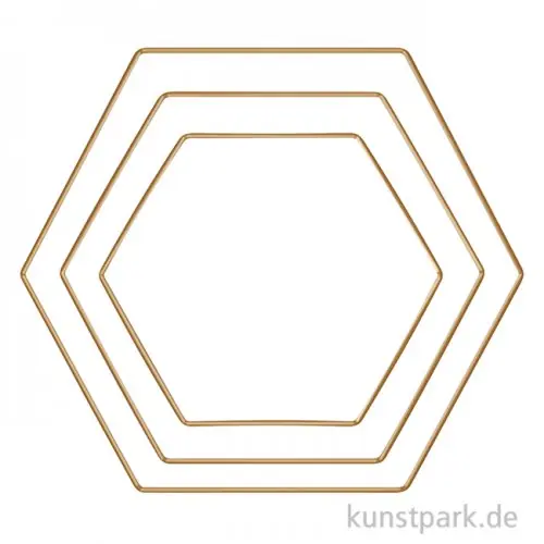 Neuheit Metallringe Hexagon, Gold, je 1 x 20 cm + 25 cm + 30 cm, 3 Stück