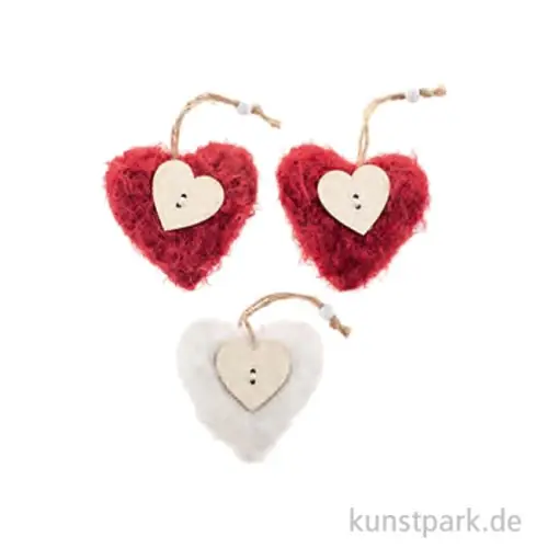 Neuheit Plüschherzen mit Hänger, Rot, 3 Stück 7,5 x 7,5 x 2 cm