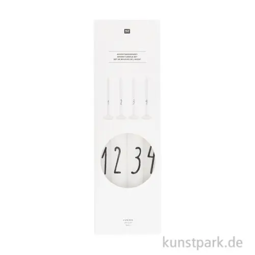 Weltweiter Versand Adventskerzen Set mit Zahlen, 1-4, Weiß, 2,2 x 28 cm