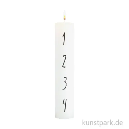 Adventskerze mit Zahlen 1-4, Weiß, 4 x 20 cm Versand Am Gleichen Tag