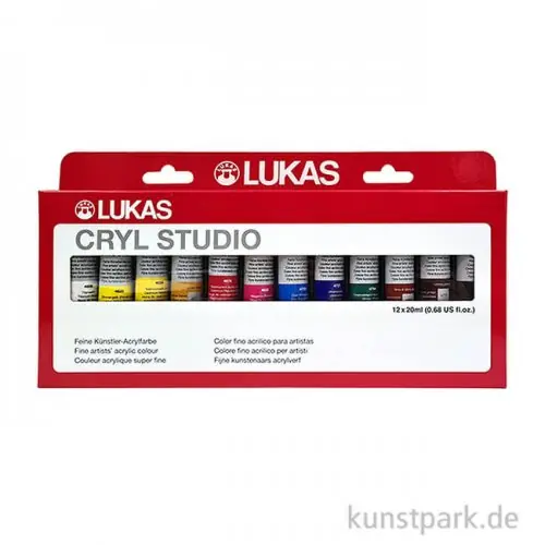 LukasCryl STUDIO Acrylfarben Set, Karton mit 12 x 20 ml Tuben Geld-Zurück-Garantie