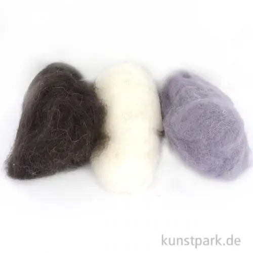 Schafwolle - Schwarz-Weiß, 3x10g sortiert Neue Ware