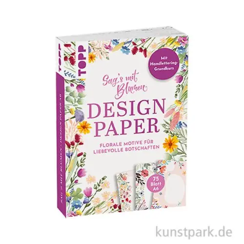 Handlettering Design Paper Block Blumen A6, Topp Verlag Echt