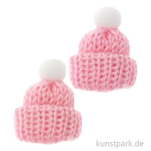 Bestpreis Miniatur Strickmützen Rosa, 2 Stück