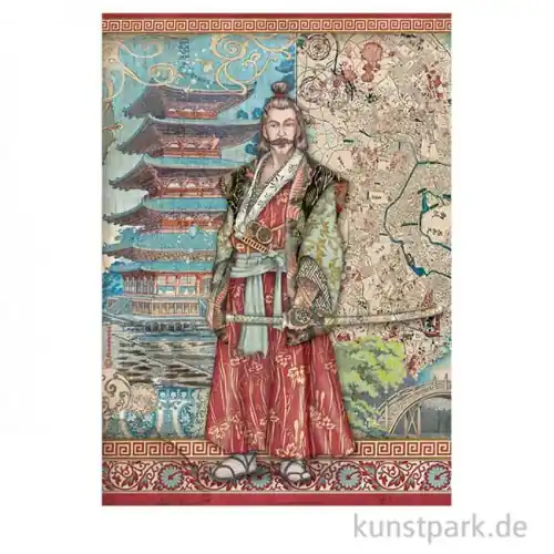 Sonderaktion Stamperia Reispapier - Sir Vagabond in Japan Samurai, DIN A4