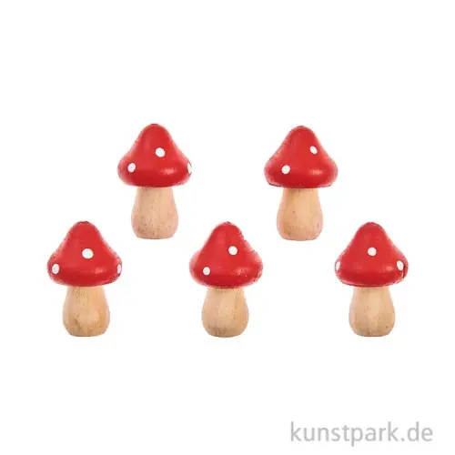 Zertifiziert Kleine Holz Pilze, Rot Weiß, 3 x 2,2 cm, 5 Stück