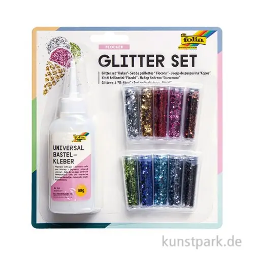 Glitter-Flocken Set, 10 Dosen sortiert, inklusive Kleber Sale