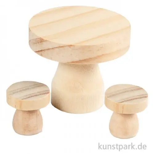 Miniatur Möbelset - Tisch + Hocker aus Holz, 2,5 x 2,5 cm Mega-Angebot