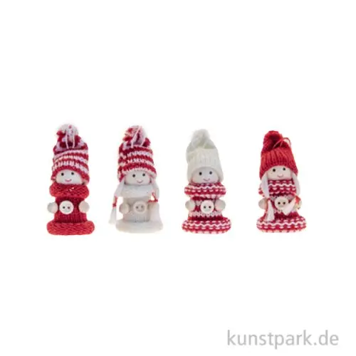 Weihnachtsfiguren zum Hängen, Strick, Rot-Weiß, 7 cm, 4er Set Bestseller