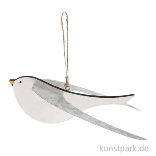 Holzhänger Möwe mit Metall-Flügel, Groß, Weiß, 18 x 8,5 x 5 cm Expressversand