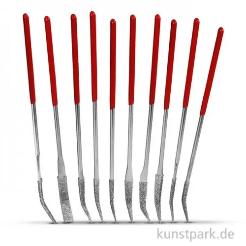 Diamantsteinfeilen 10er-Set, gebogen mit Plastikgriff, Profiqualität Ausverkauf