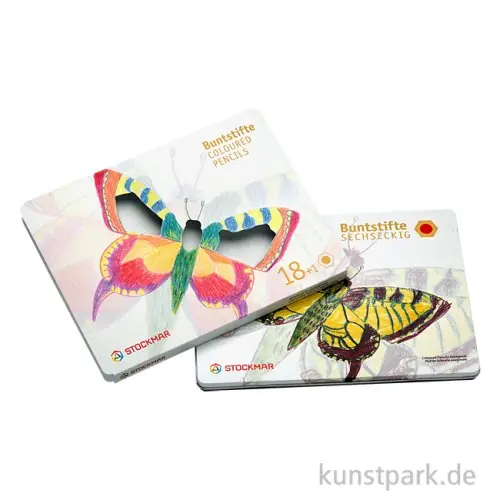 Original Stockmar Buntstifte sechseckig, 18 Stifte im Metalletui