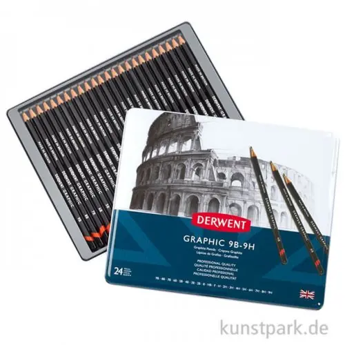 Preisknaller Derwent GRAPHIC 24 Bleistifte im Metalletui, Härte 9B bis 9H