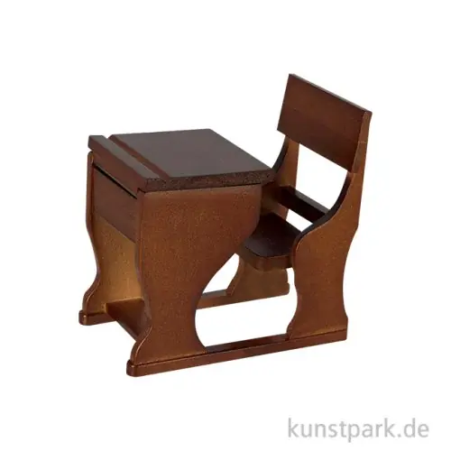 Schnäppchen Miniatur Schulbank, Holz, Nussbaum, 7,8 x 4,4 x 7,8 cm