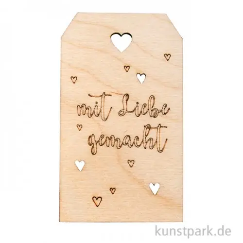 Holz-Anhänger - Mit Liebe gemacht, 4,8 x 8,2 cm Finale Aktion