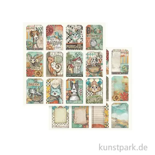 Stamperia Scrappapier - Furry Friends Tags, 30,5 x 30,5 cm Preisreduziert