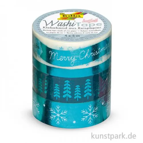 Washi-Tape Hotfoil - EISBLAU, Merry Christmas, 4er Set, je 5 m Nur Heute