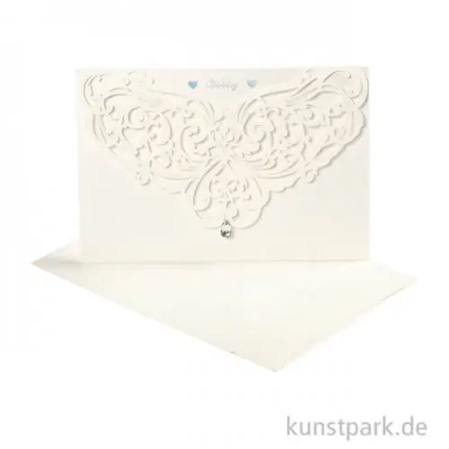 Sofort Bestellen Doppelkarte mit feinem Ausschnitt & Umschlag, 12 x 17,7 cm, 5 Stück - creme