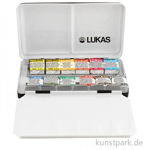 Premium Lukas 1862 Aquarell Kasten mit 12 halben Näpfchen