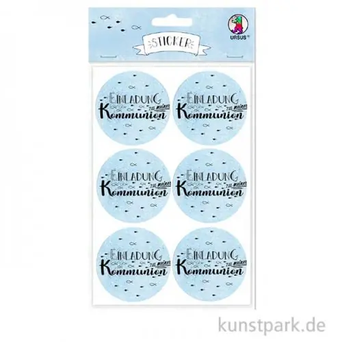 Sticker - Einladung zu meiner Kommunion, Hellblau, 24 Stück Versand Am Gleichen Tag