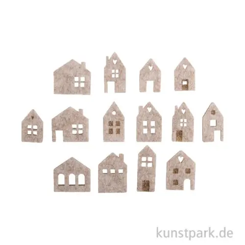 Direktkauf Filz Streuteile Mini Häuser mit Klebepunkt, 2,5-3,5 cm, 14 Stück