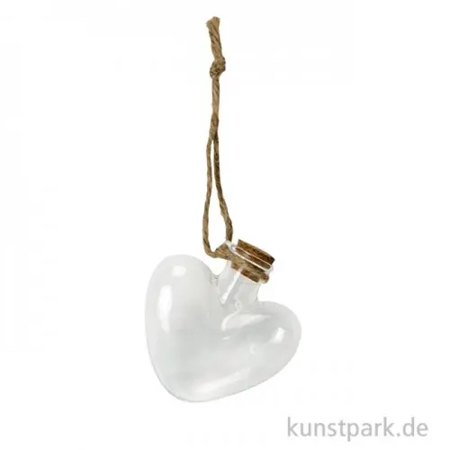 Zertifiziert Glasfläschchen zum Hängen - Herz, 5,5 x 6 x 2 cm